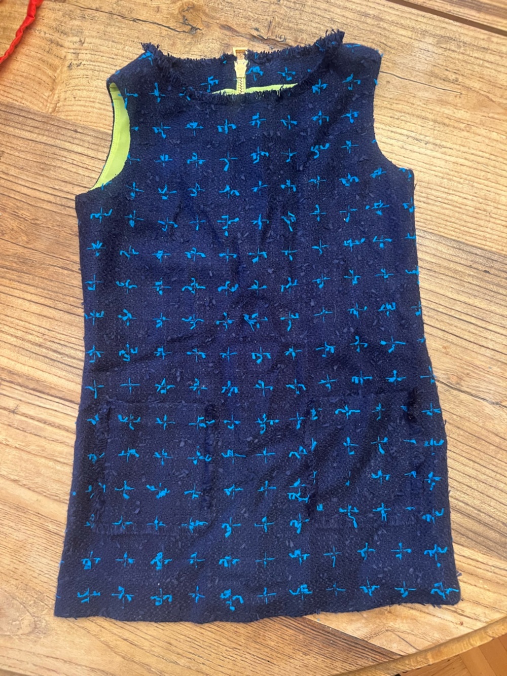 Sail to Sable Navy Dress with Teal Embroidery and Chartreuse Lining